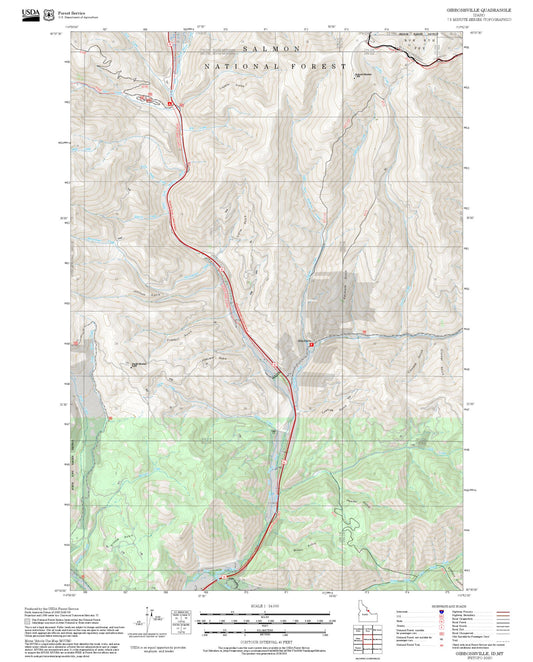 2025 Forest Service Topo Map of Gibbonsville Idaho