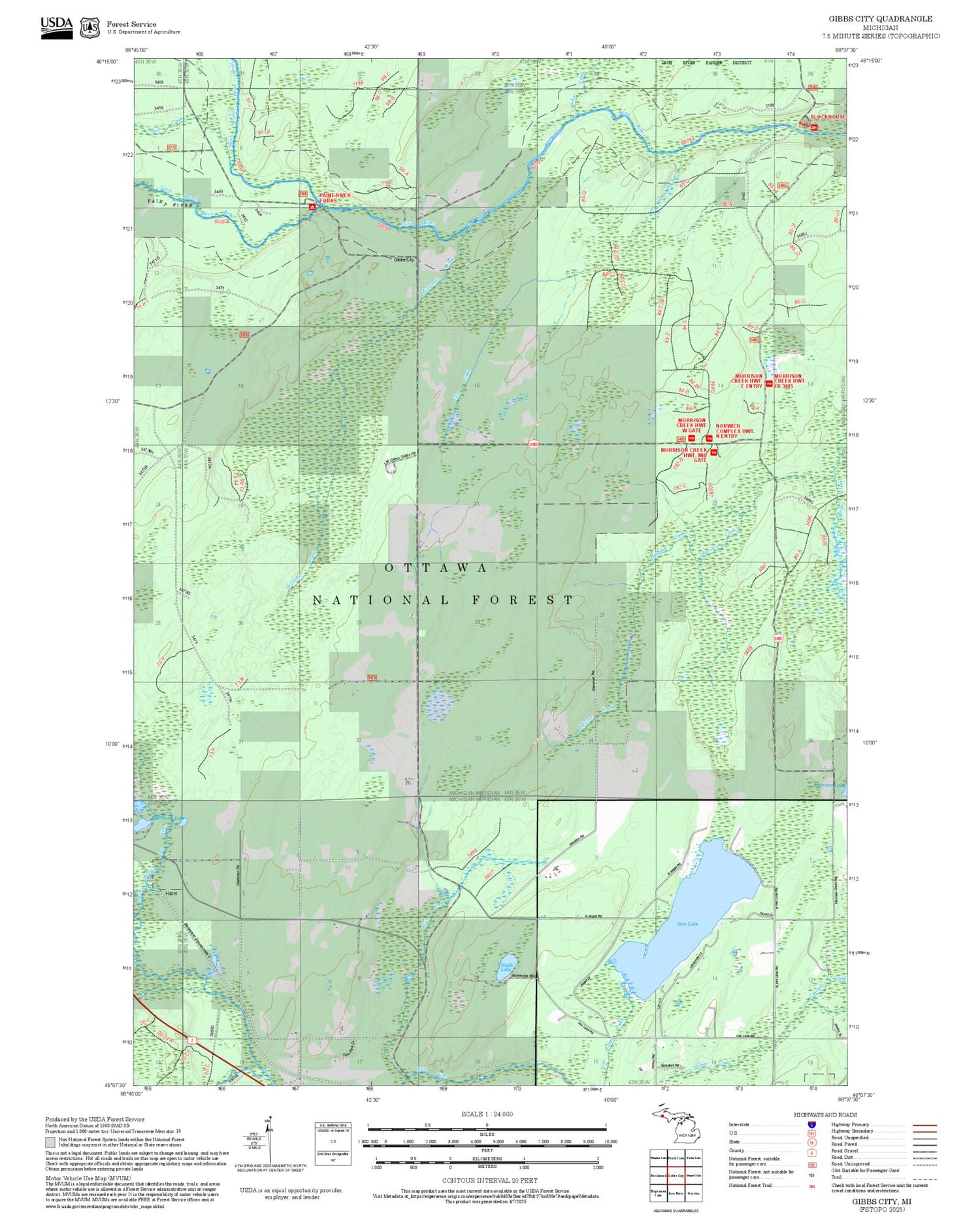 2025 Forest Service Topo Map of Gibbs City Michigan