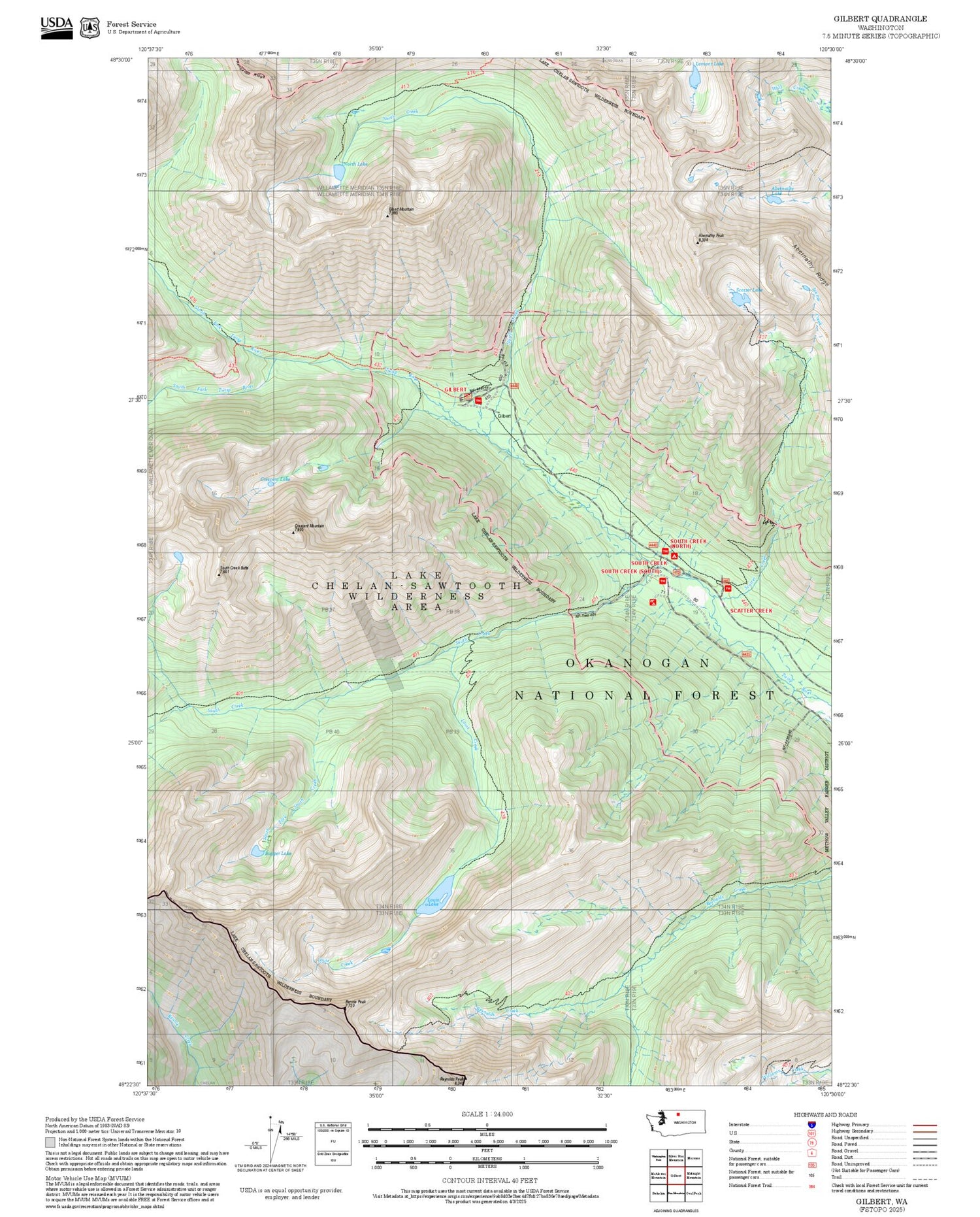 2025 Forest Service Topo Map of Gilbert Washington