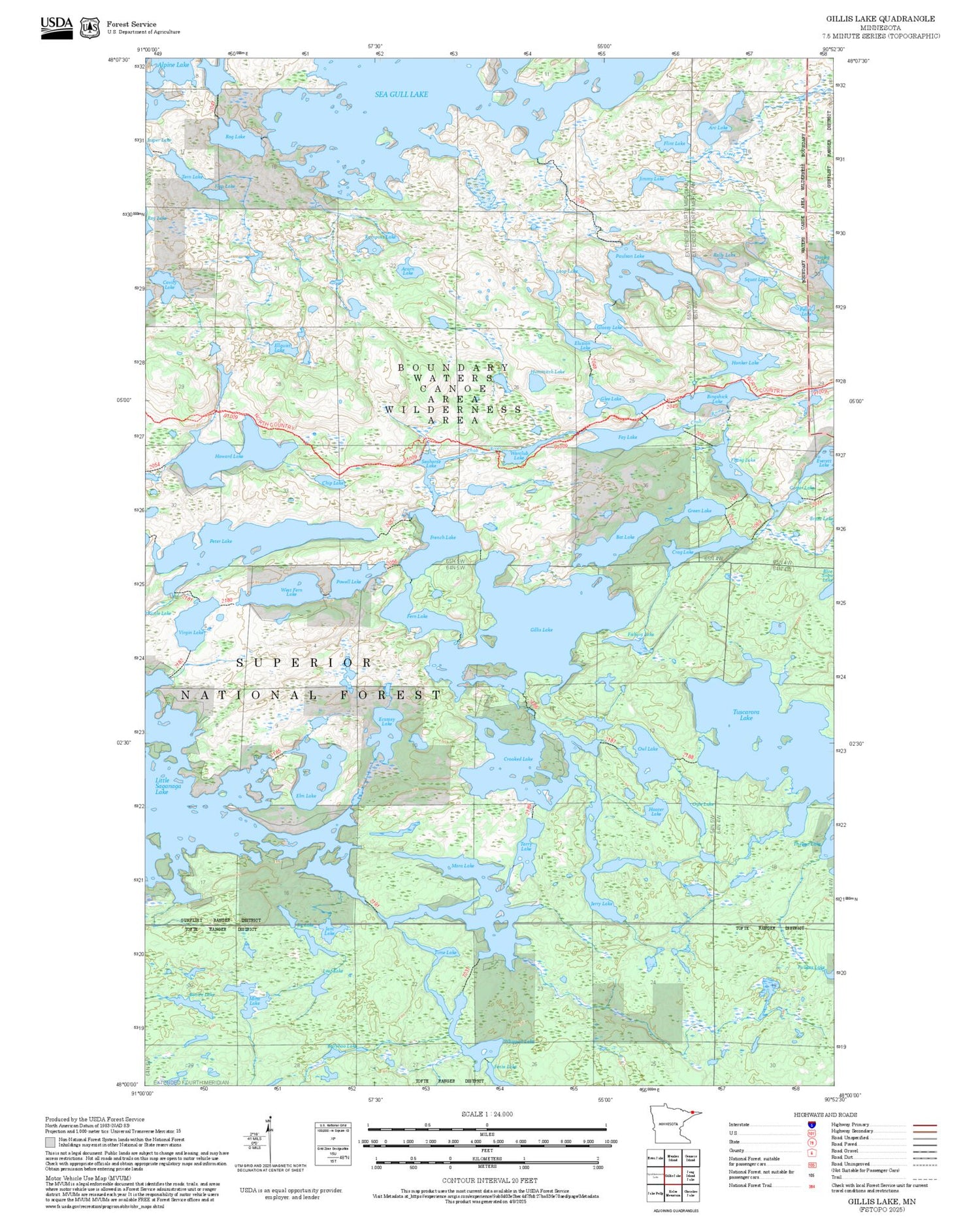 2025 Forest Service Topo Map of Gillis Lake Minnesota
