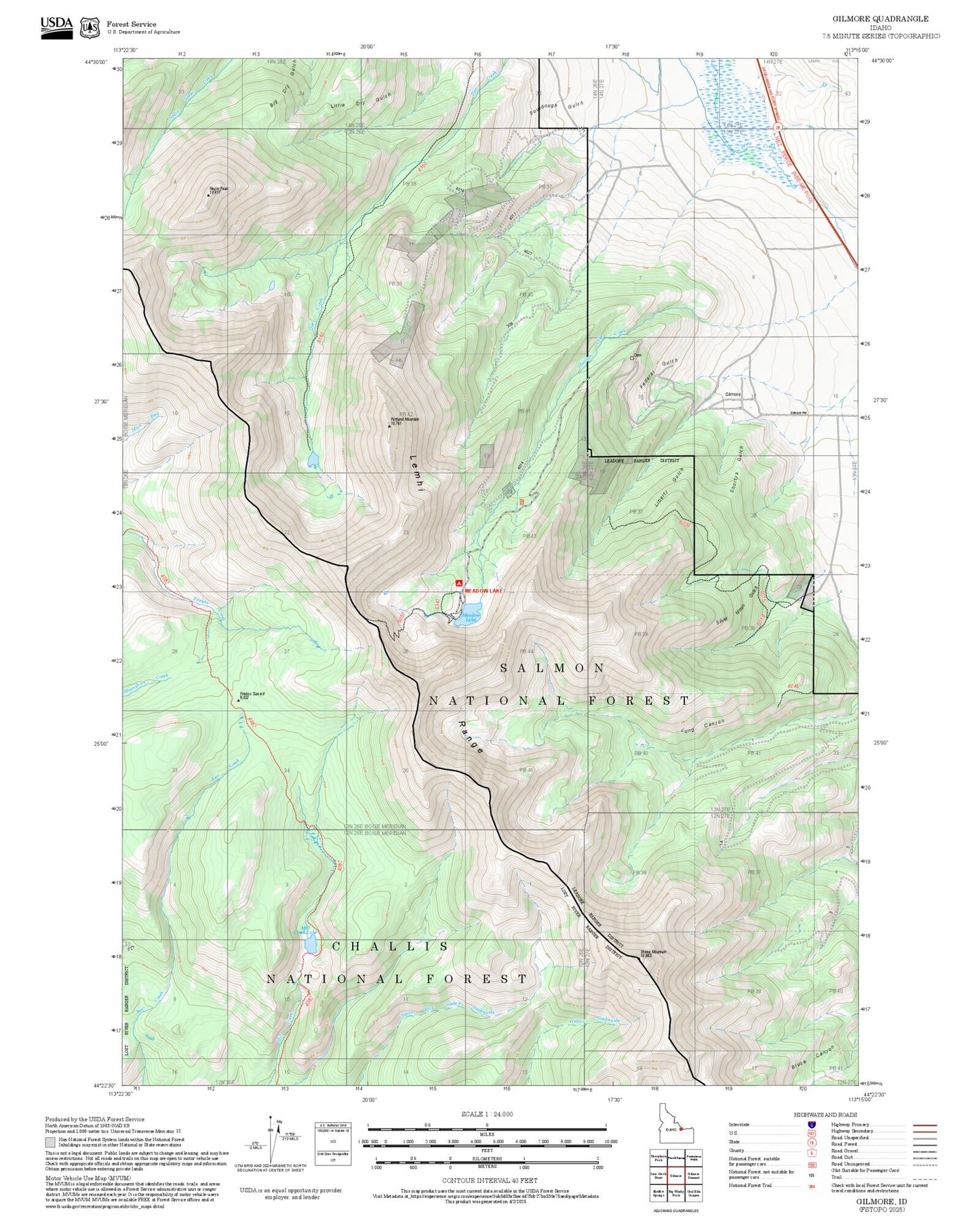 2025 Forest Service Topo Map of Gilmore Idaho