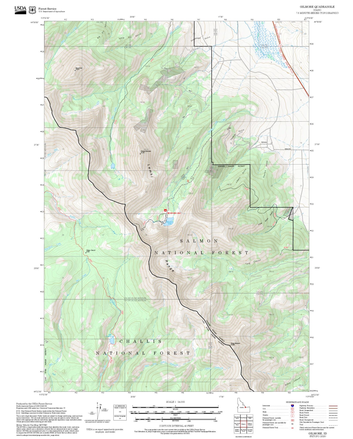 2025 Forest Service Topo Map of Gilmore Idaho
