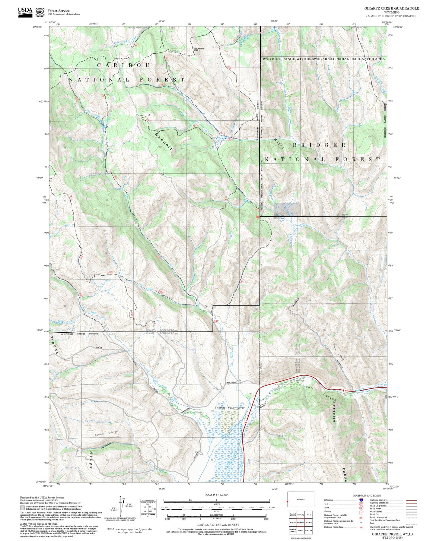 2025 Forest Service Topo Map of Giraffe Creek Wyoming