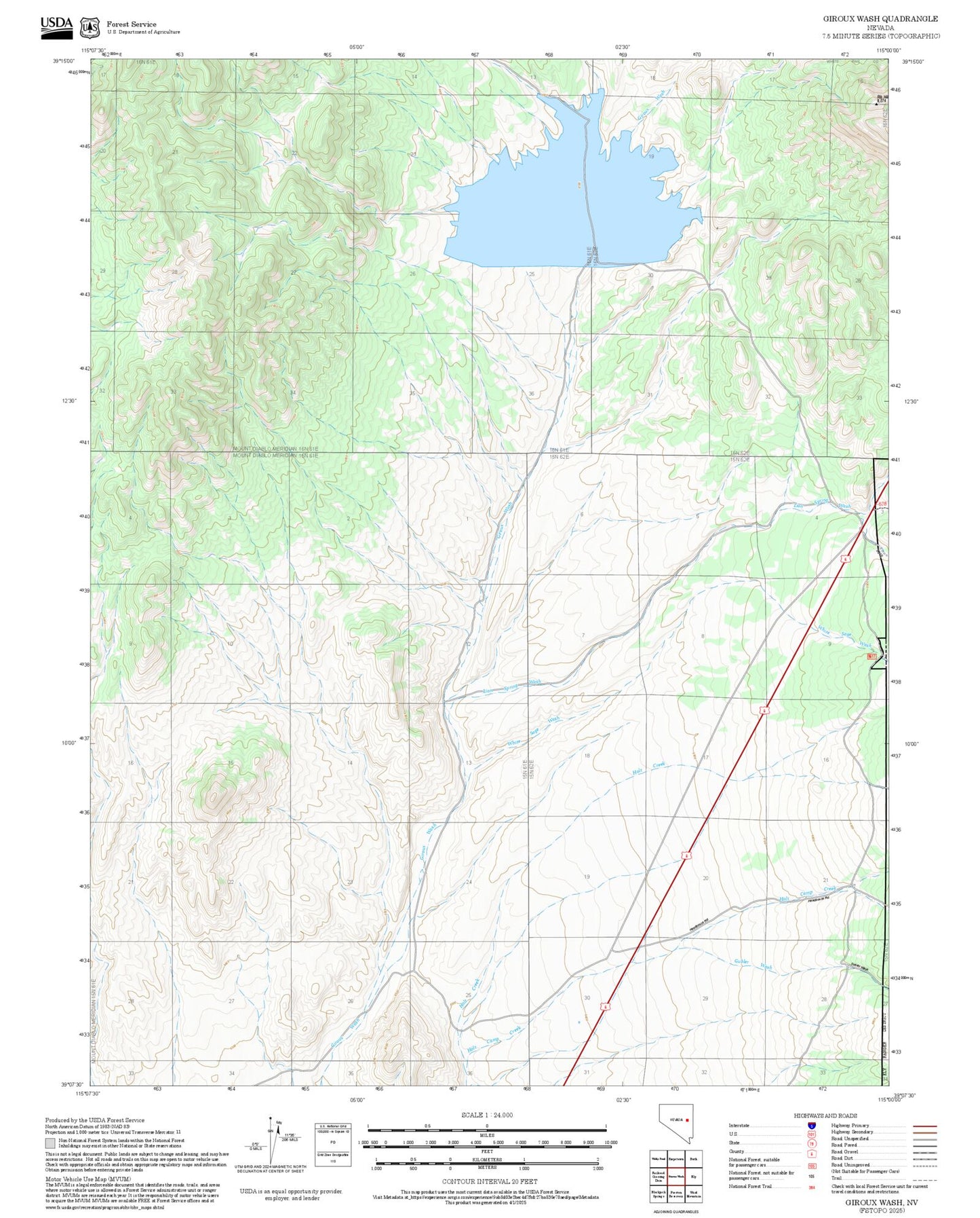 2025 Forest Service Topo Map of Giroux Wash Nevada