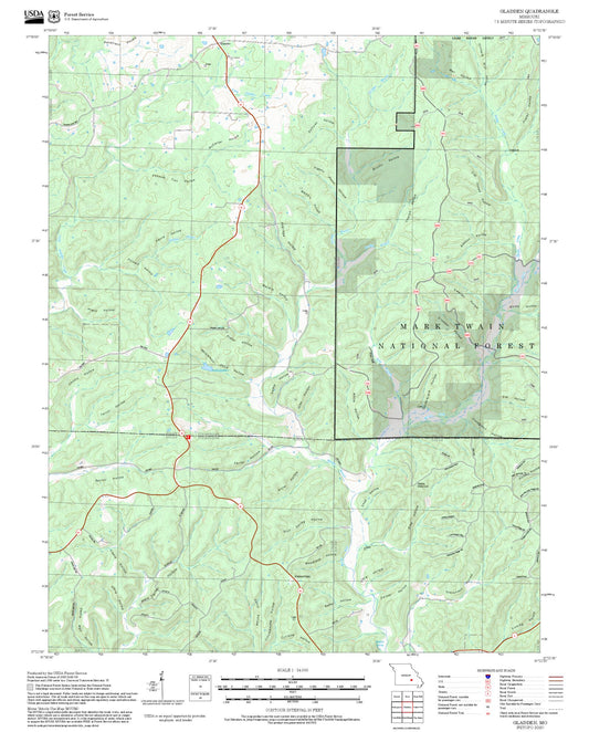 2025 Forest Service Topo Map of Gladden Missouri