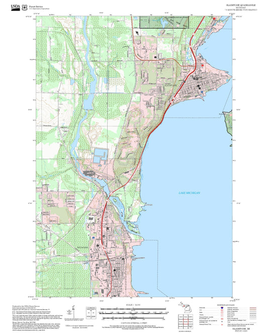 2025 Forest Service Topo Map of Gladstone Michigan