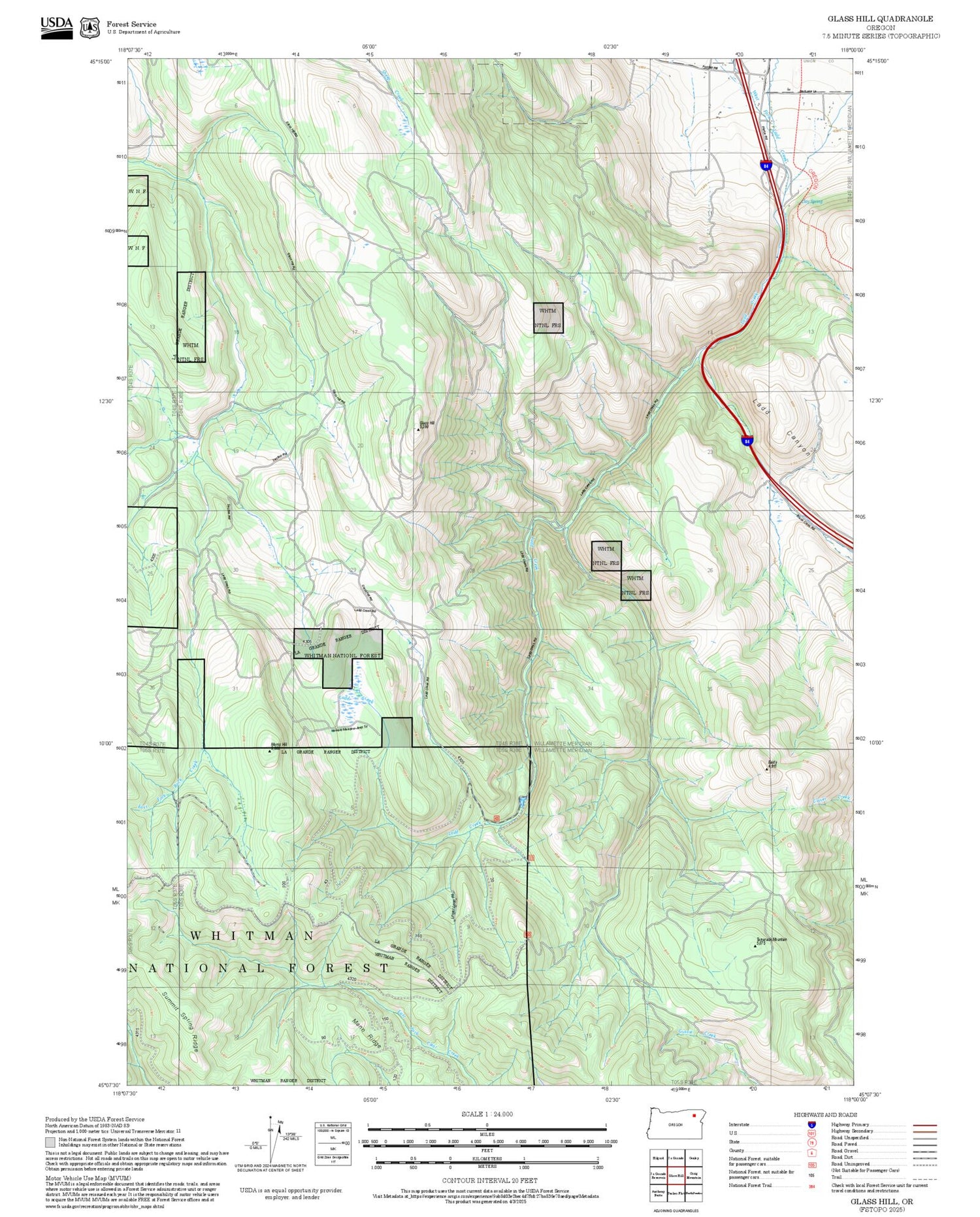 2025 Forest Service Topo Map of Glass Hill Oregon