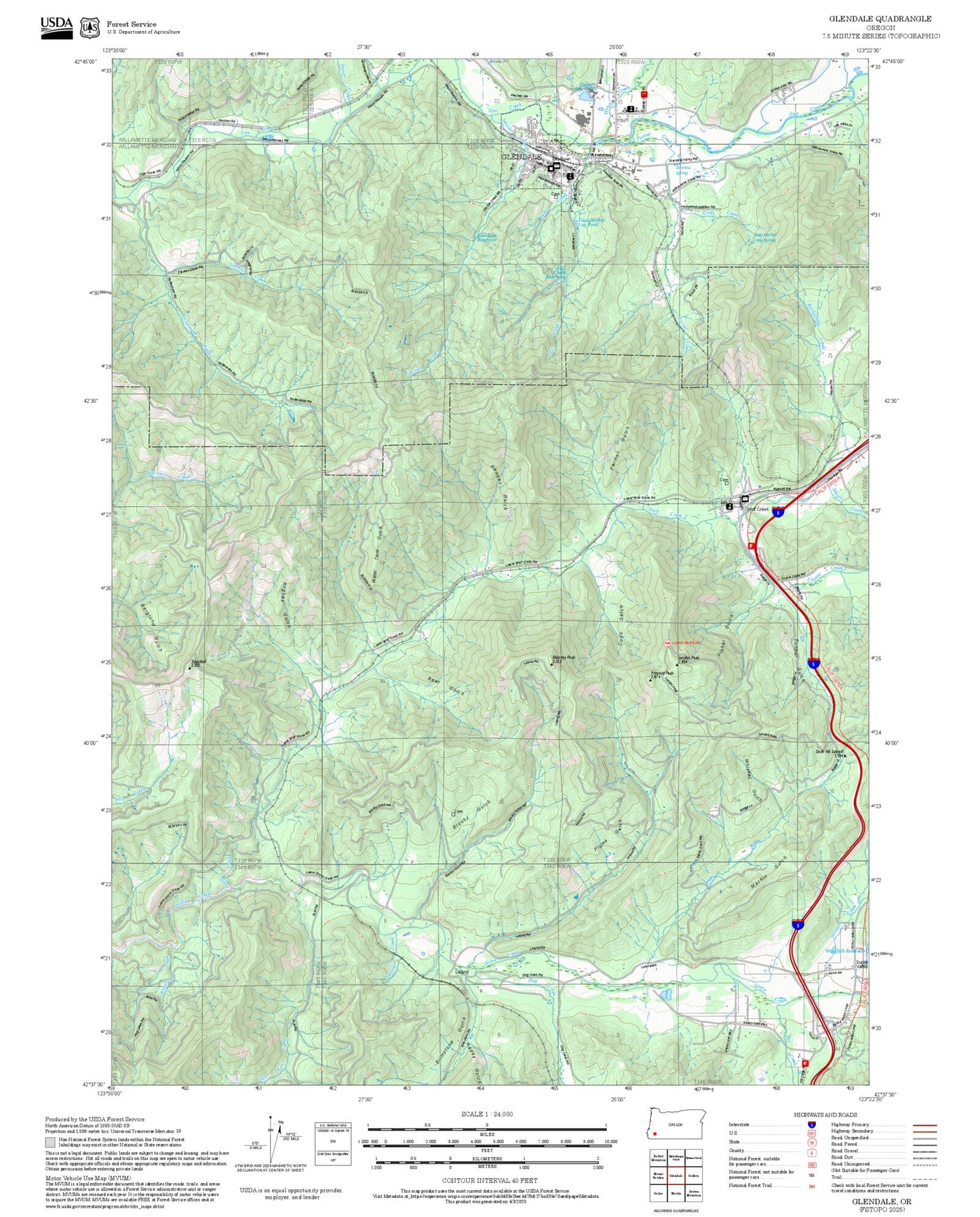 2025 Forest Service Topo Map of Glendale Oregon
