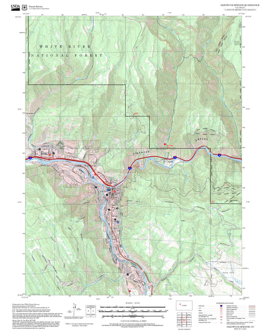 2025 Forest Service Topo Map of Glenwood Springs Colorado