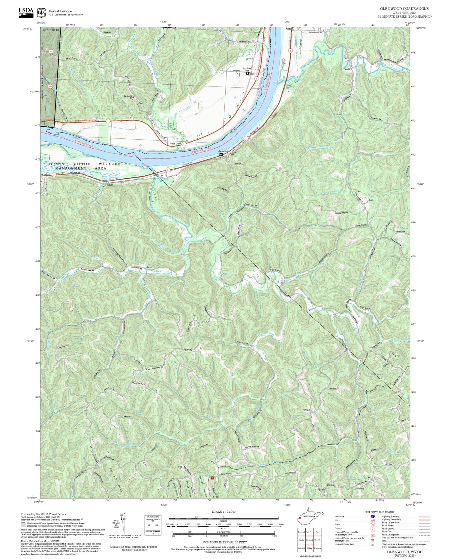 2025 Forest Service Topo Map of Glenwood West Virginia