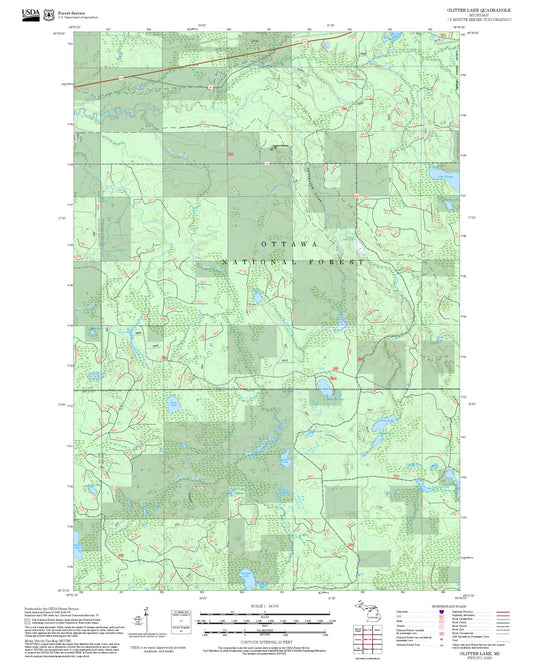 2025 Forest Service Topo Map of Glitter Lake Michigan