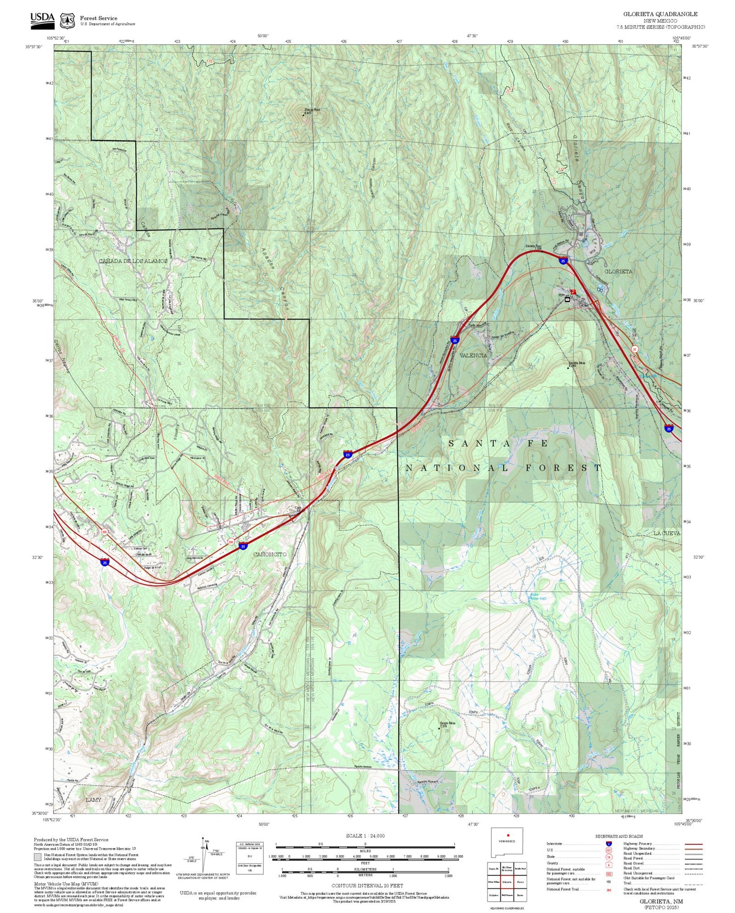 2025 Forest Service Topo Map of Glorieta New Mexico