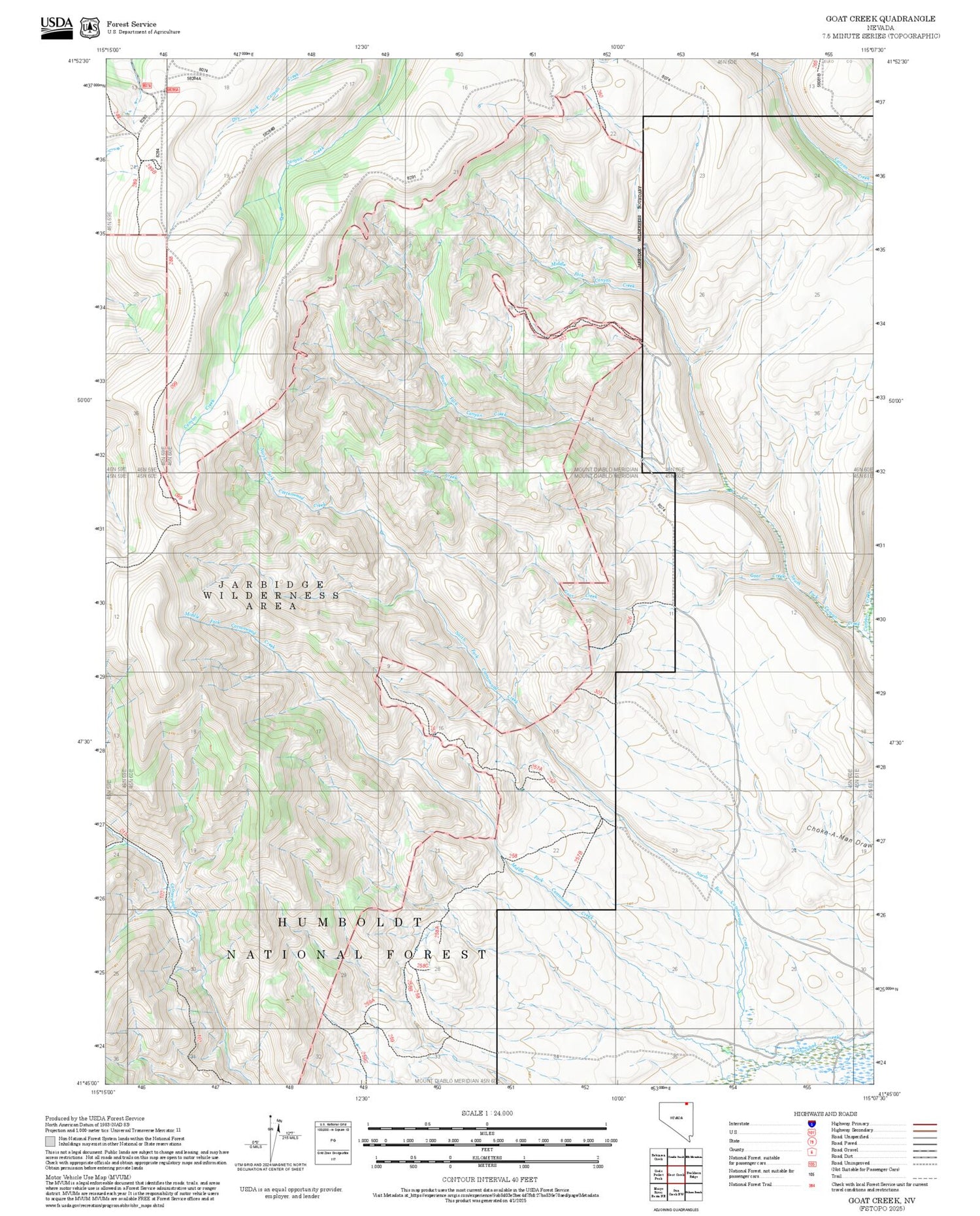 2025 Forest Service Topo Map of Goat Creek Nevada