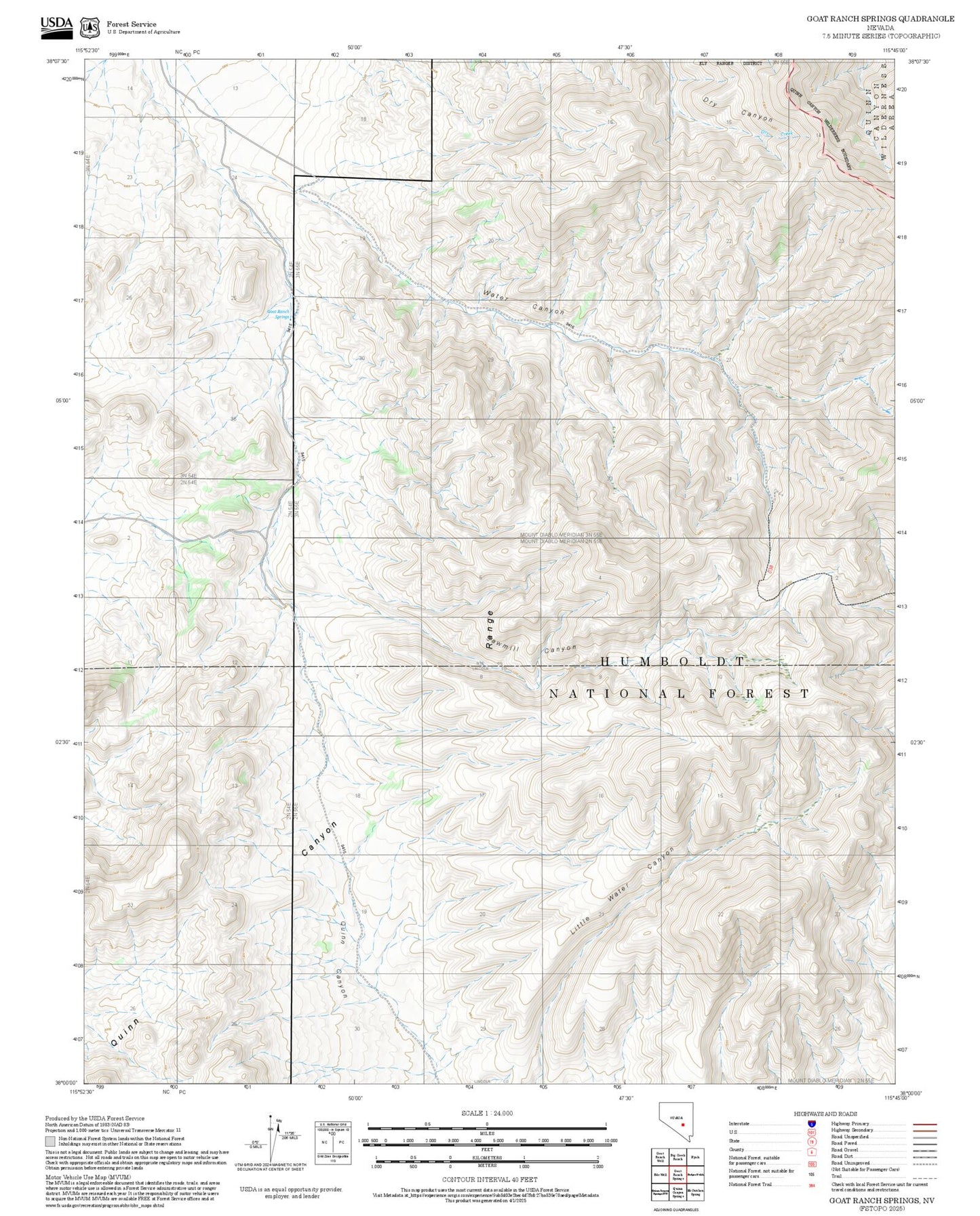 2025 Forest Service Topo Map of Goat Ranch Springs Nevada