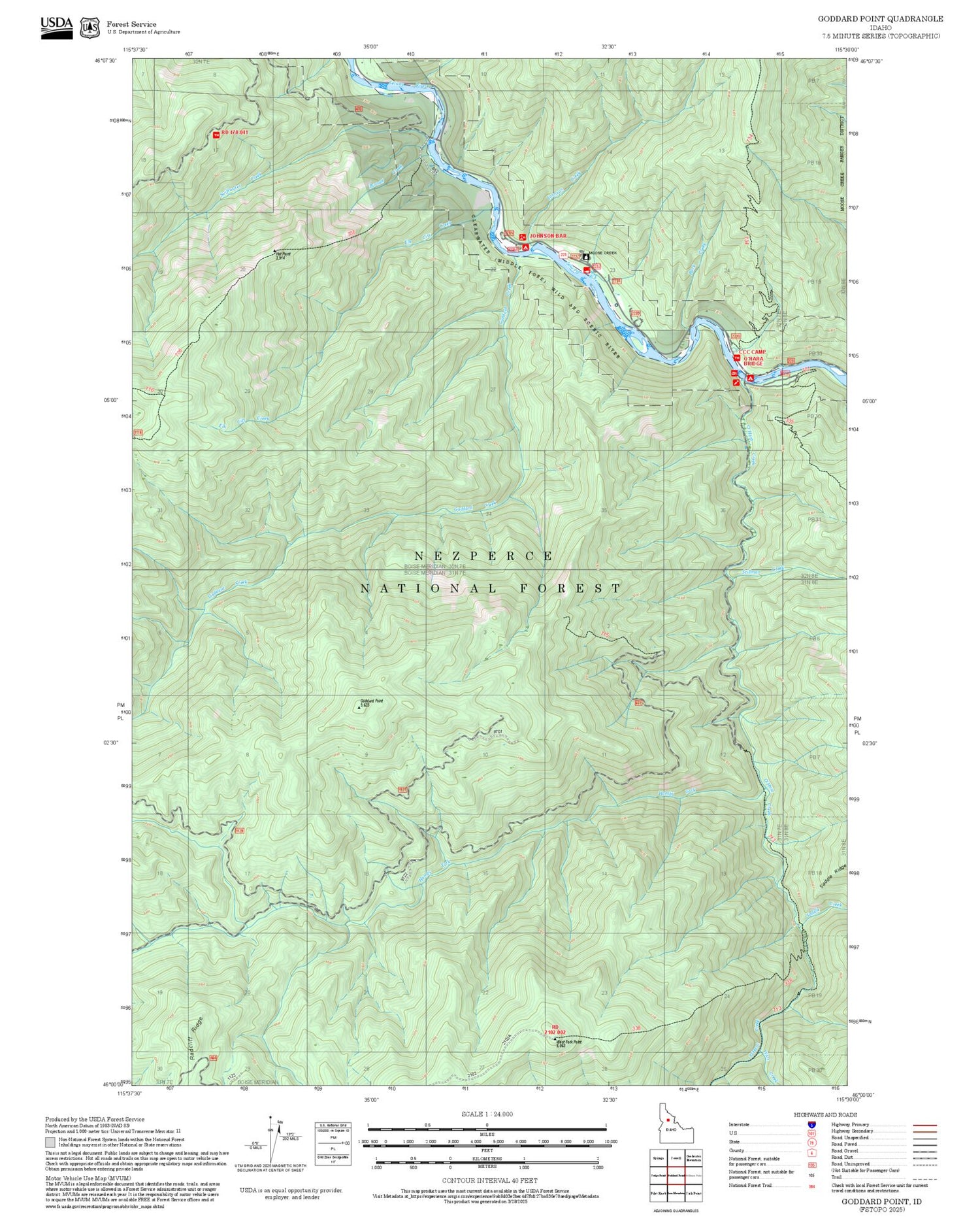 2025 Forest Service Topo Map of Goddard Point Idaho