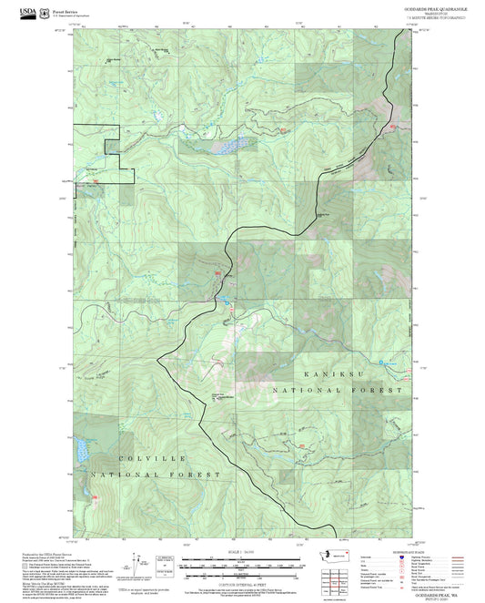 2025 Forest Service Topo Map of Goddards Peak Washington