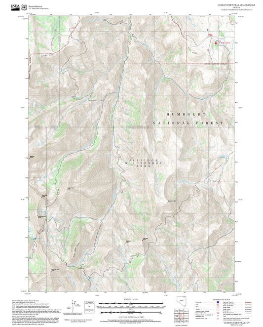 2025 Forest Service Topo Map of Gods Pocket Peak Nevada
