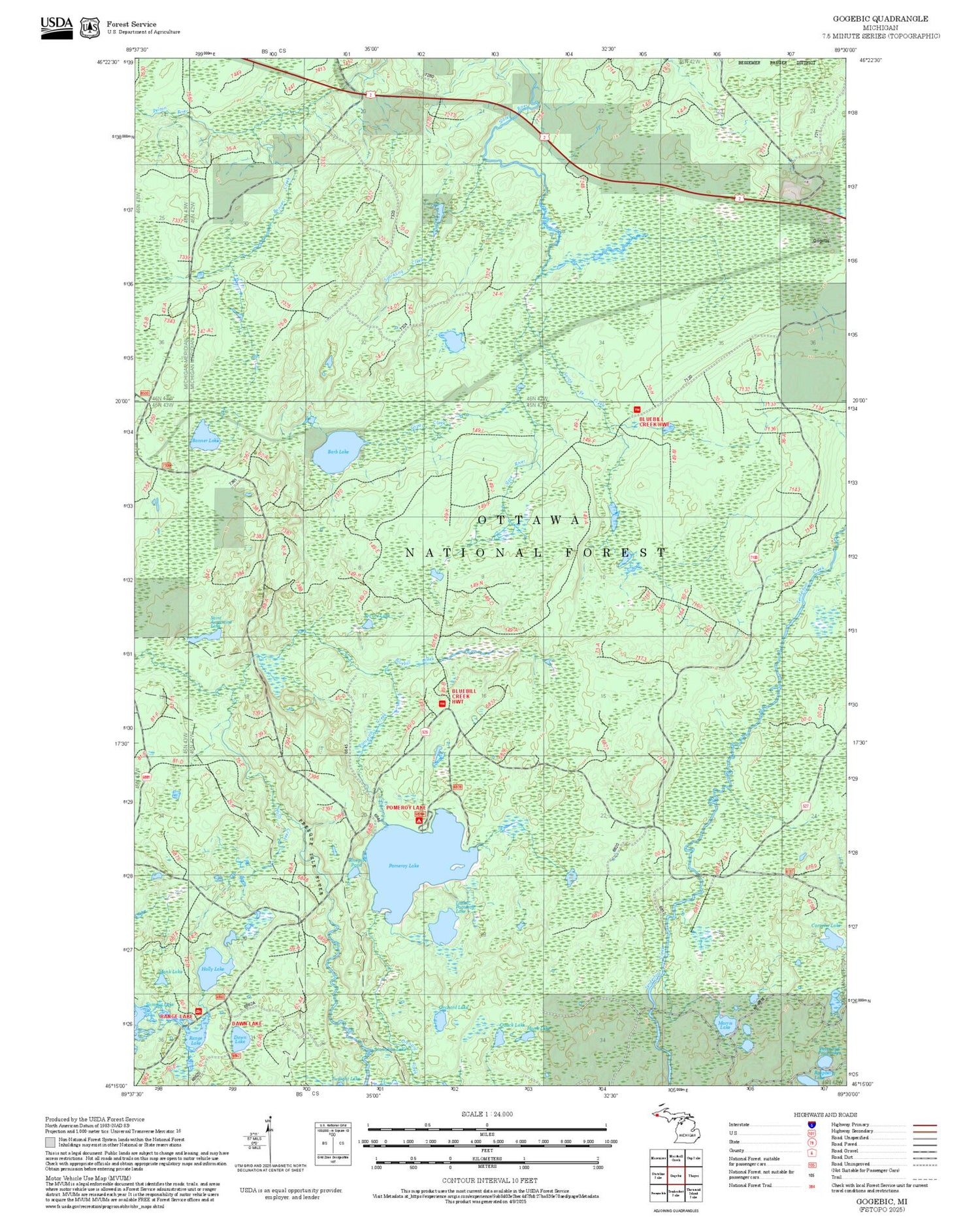 2025 Forest Service Topo Map of Gogebic Michigan