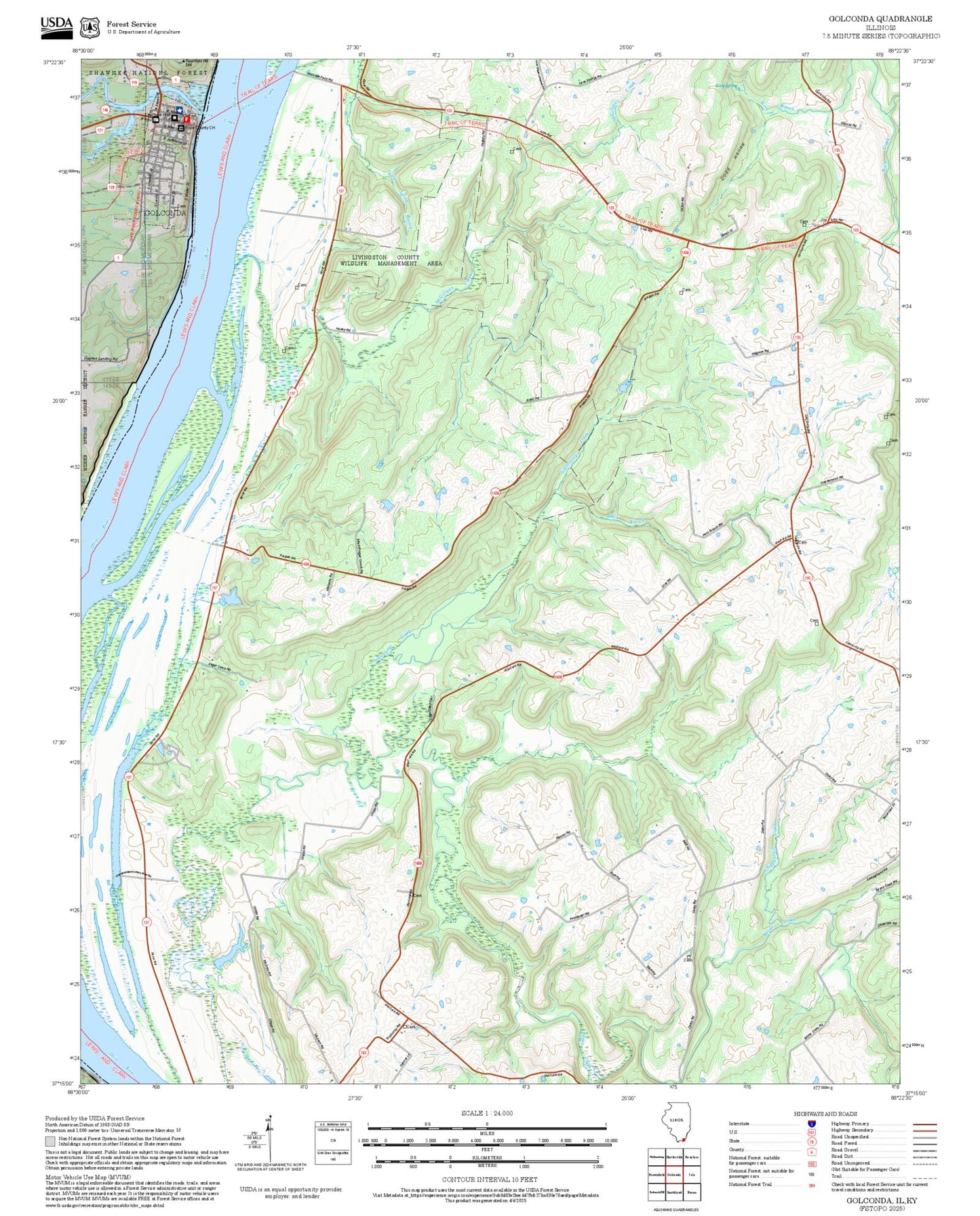 2025 Forest Service Topo Map of Golconda Illinois