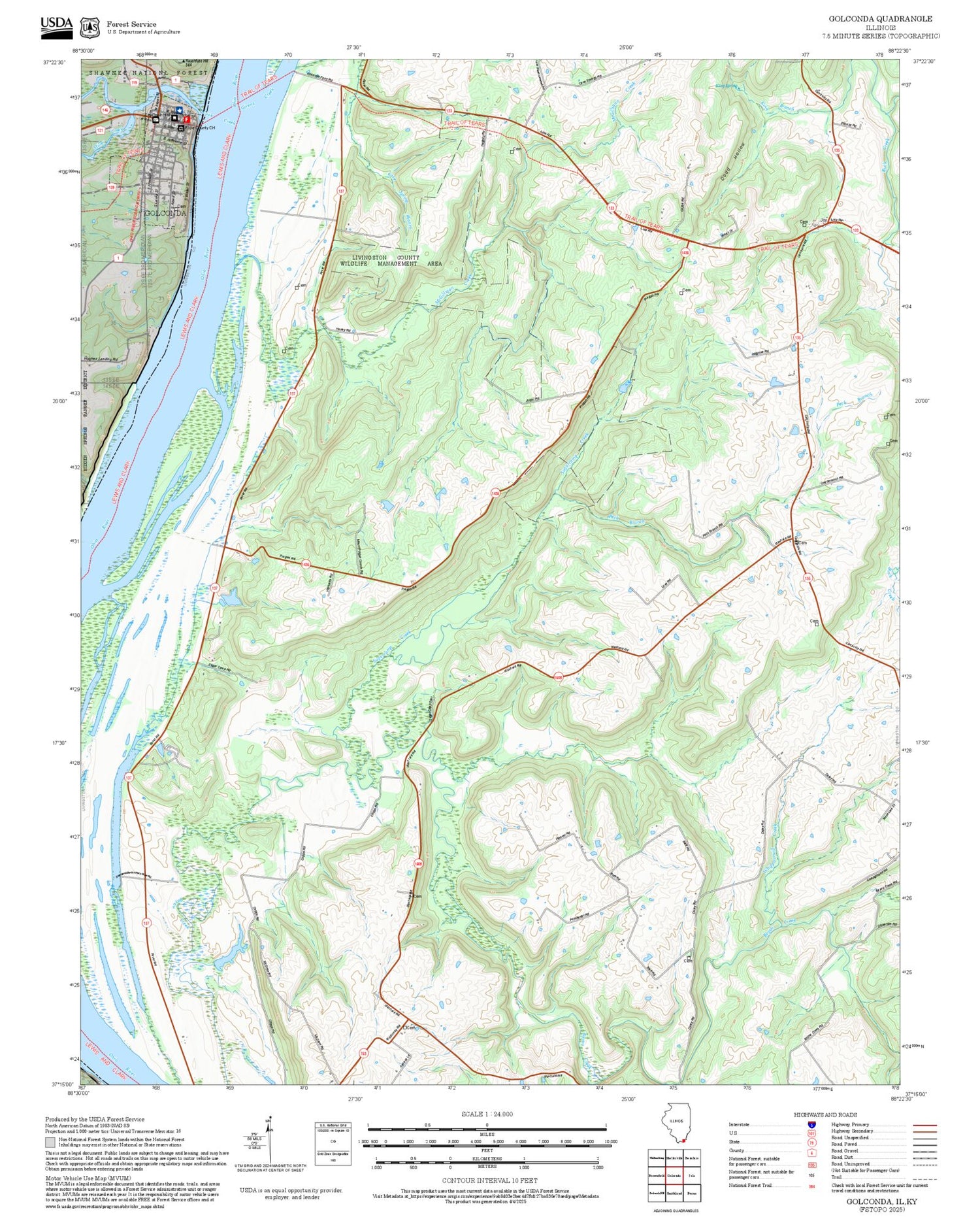 2025 Forest Service Topo Map of Golconda Illinois