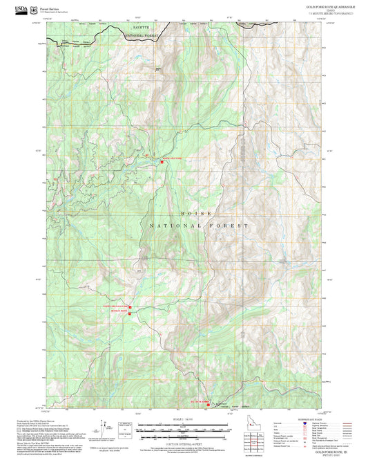 2025 Forest Service Topo Map of Gold Fork Rock Idaho