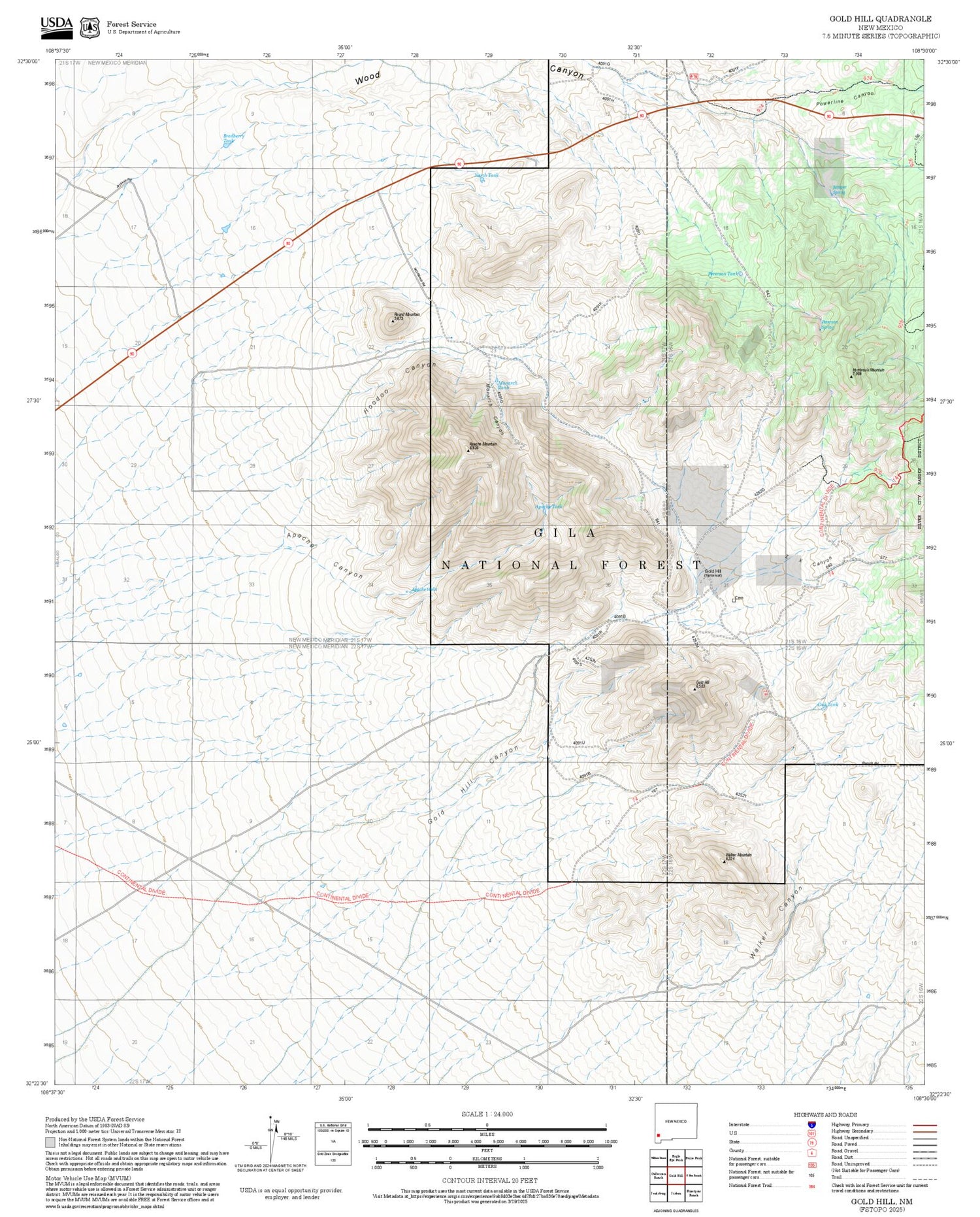 2025 Forest Service Topo Map of Gold Hill New Mexico