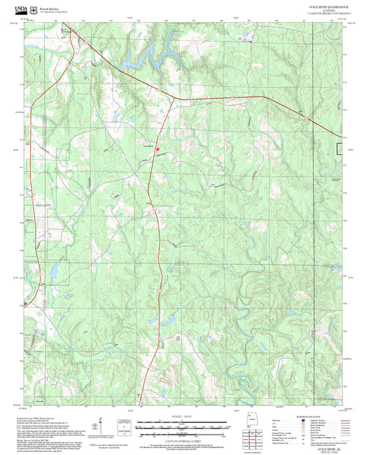 2025 Forest Service Topo Map of Gold Mine Alabama