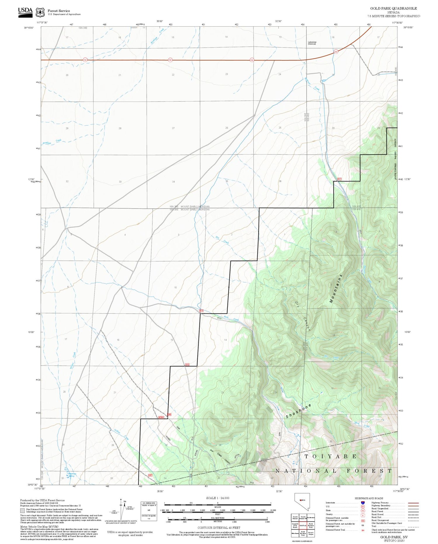 2025 Forest Service Topo Map of Gold Park Nevada