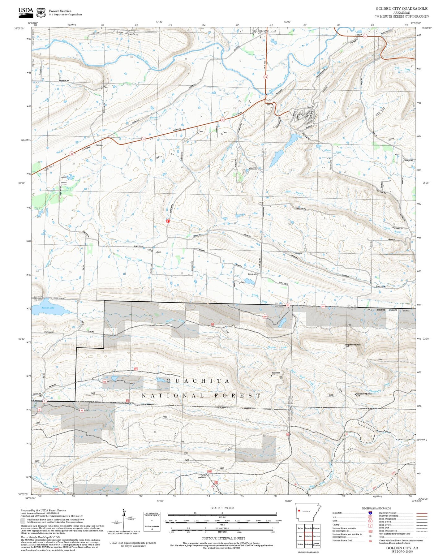 2025 Forest Service Topo Map of Golden City Arkansas