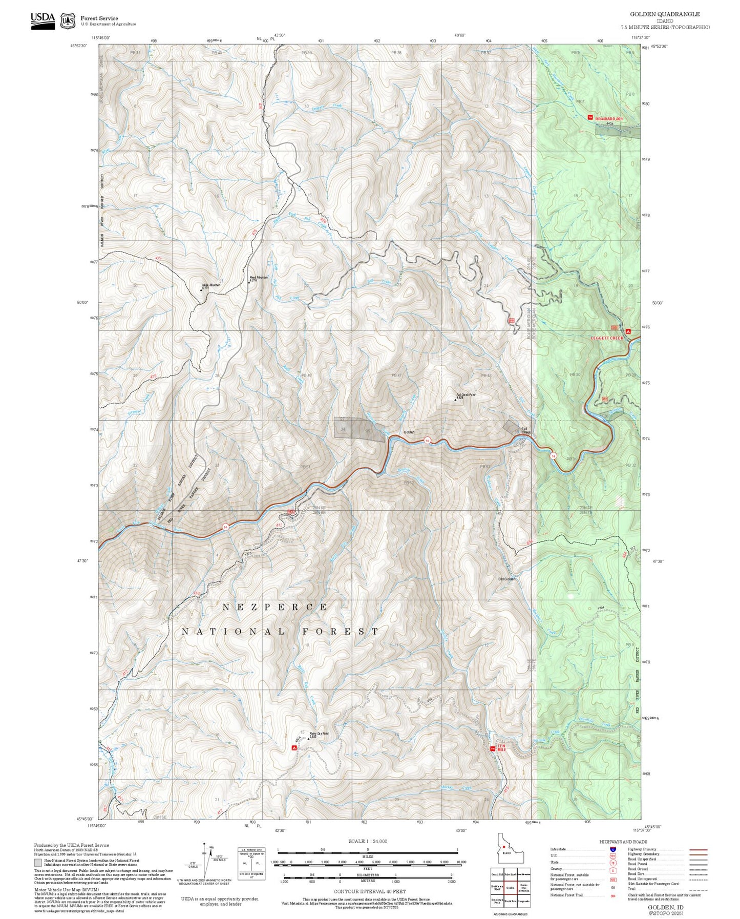 2025 Forest Service Topo Map of Golden Idaho