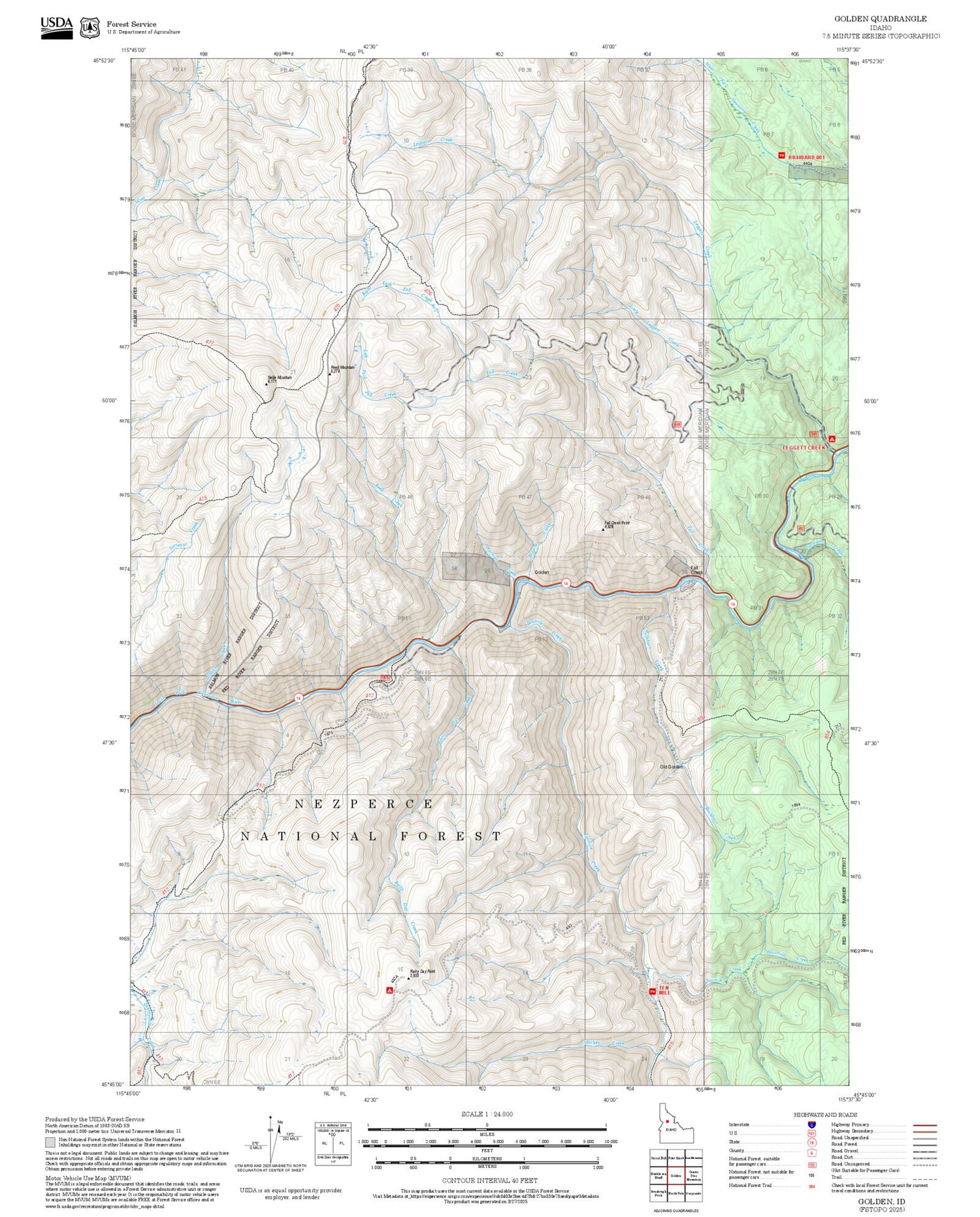2025 Forest Service Topo Map of Golden Idaho