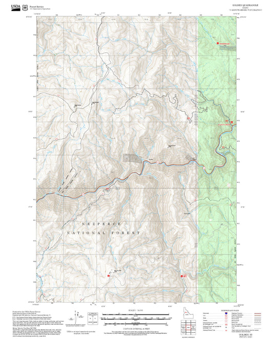 2025 Forest Service Topo Map of Golden Idaho