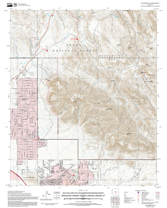 2025 Forest Service Topo Map of Goldfield Arizona