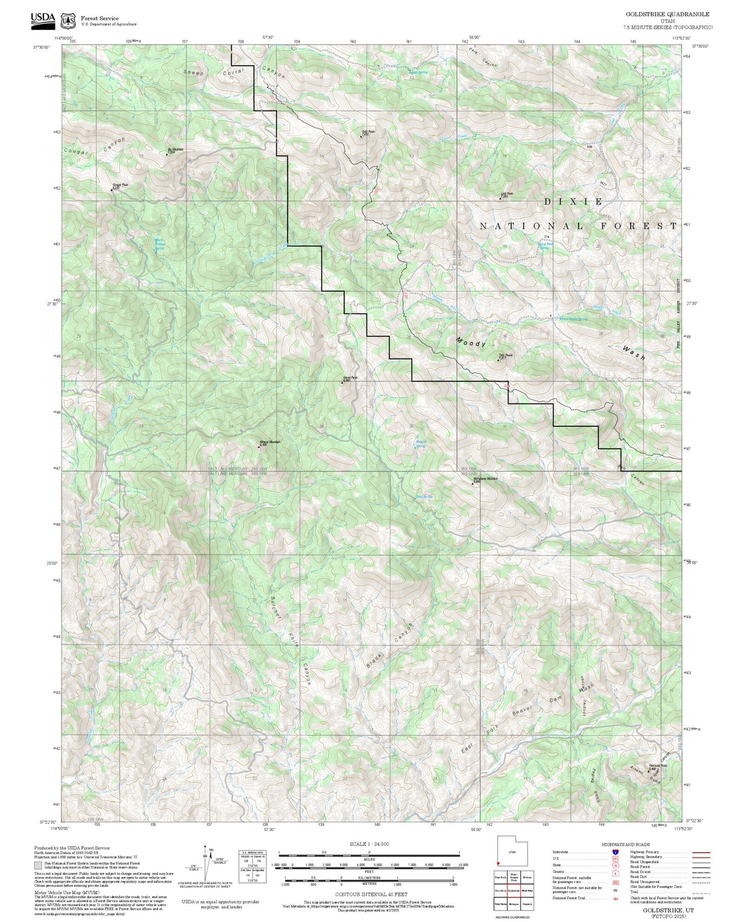 2025 Forest Service Topo Map of Goldstrike Utah