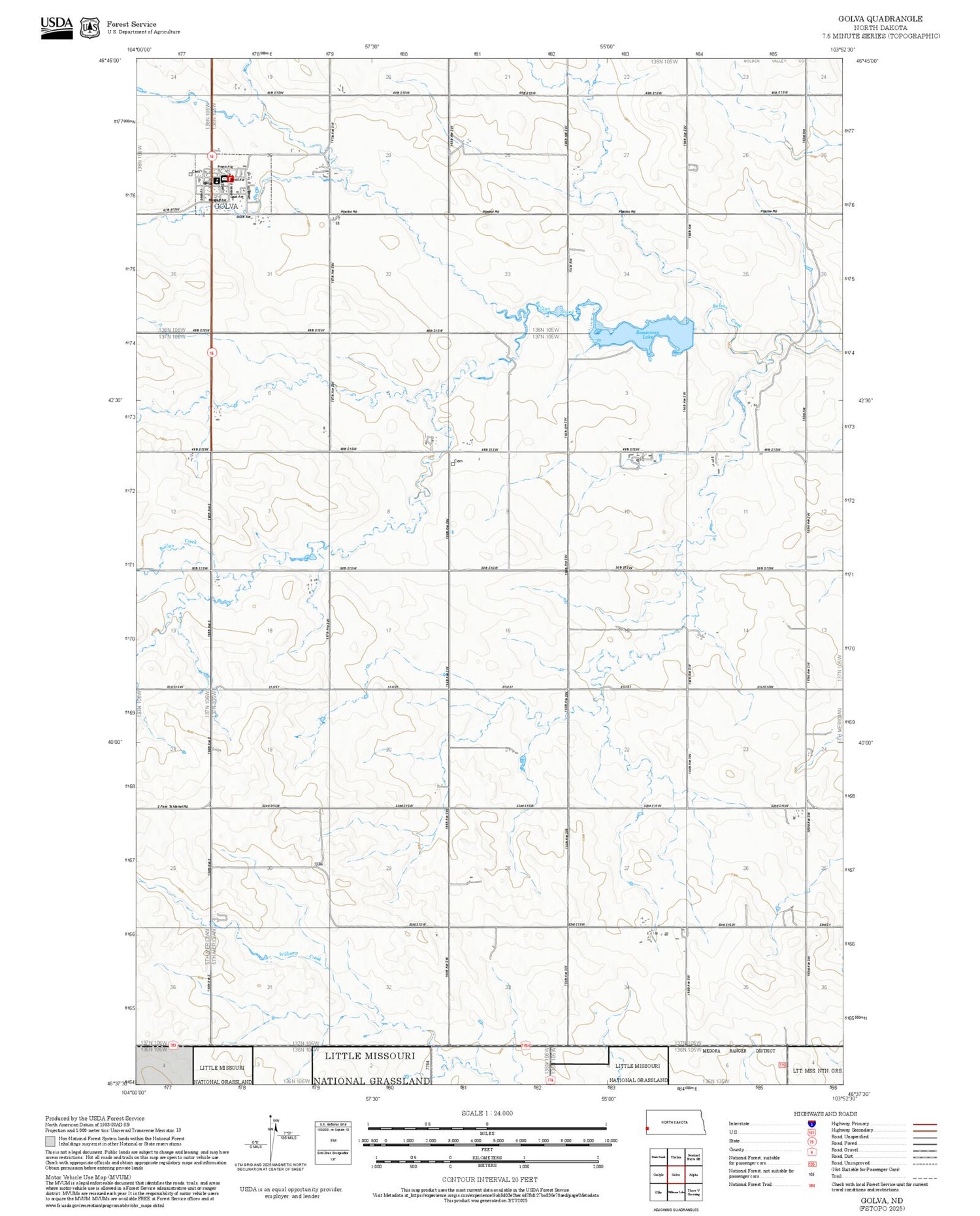 2025 Forest Service Topo Map of Golva North Dakota