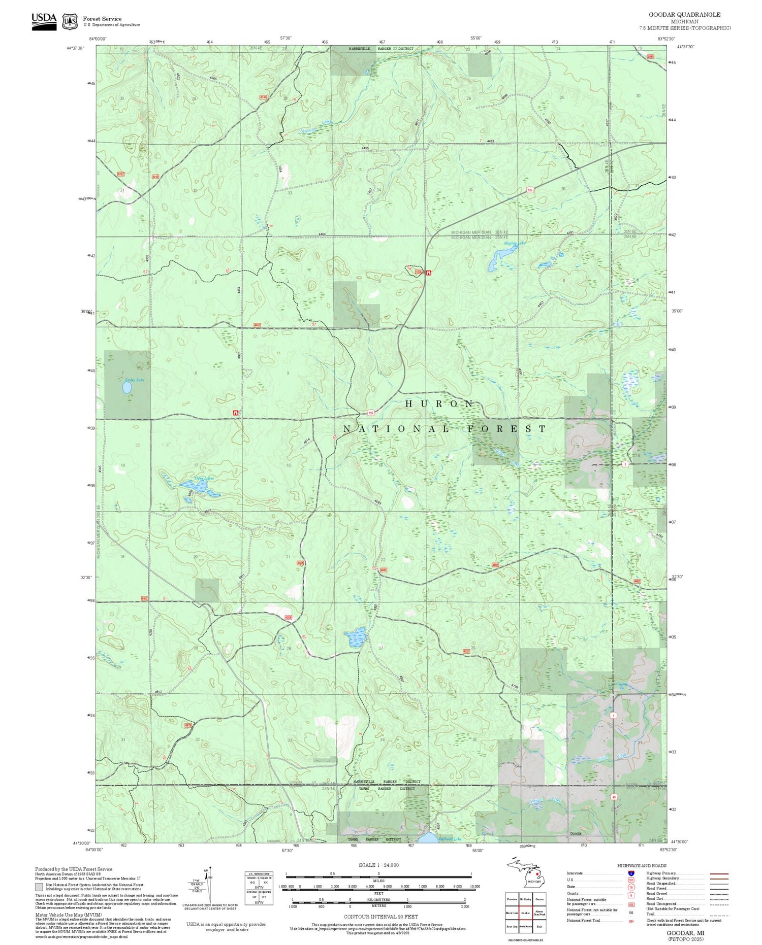 2025 Forest Service Topo Map of Goodar Michigan