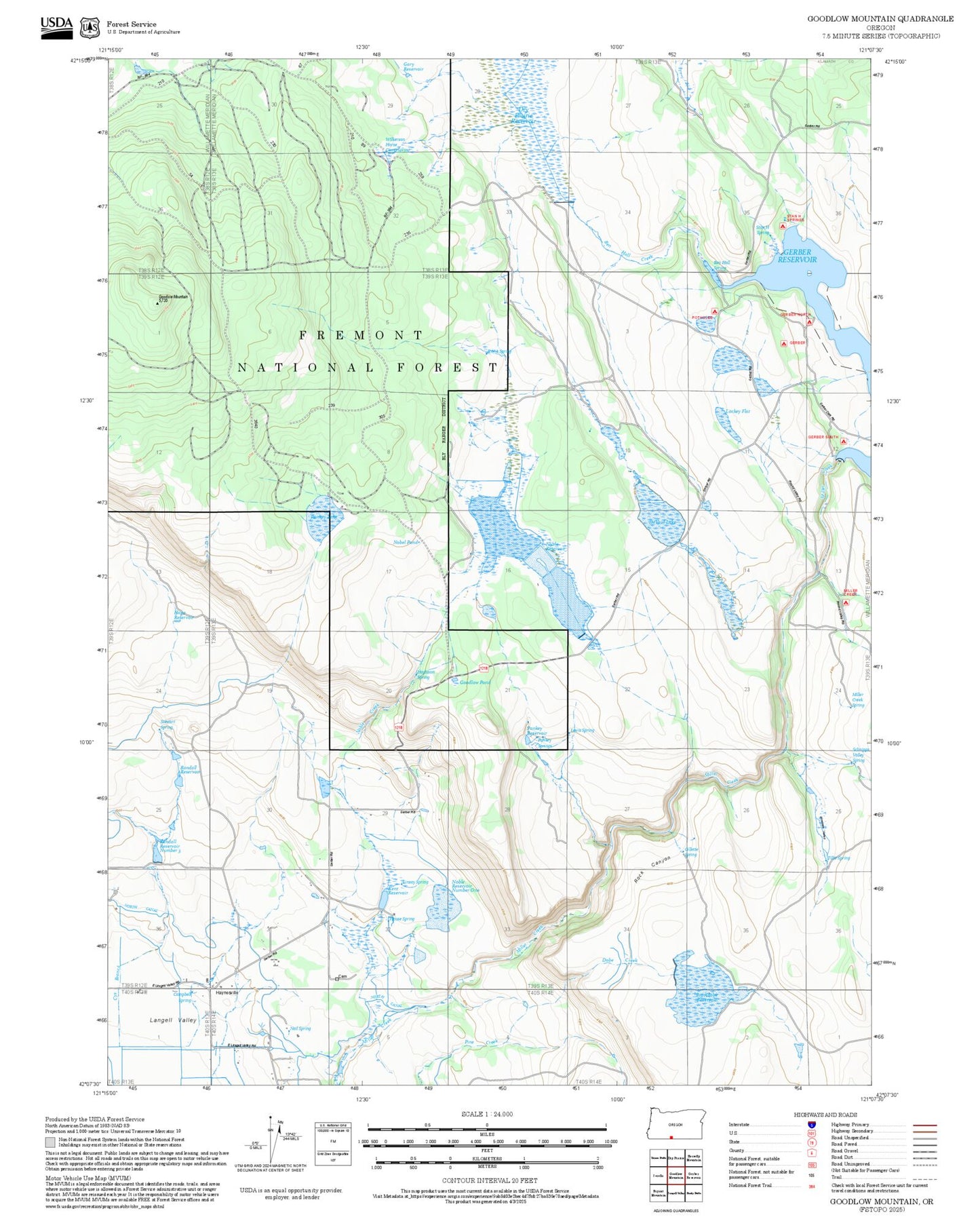 2025 Forest Service Topo Map of Goodlow Mountain Oregon