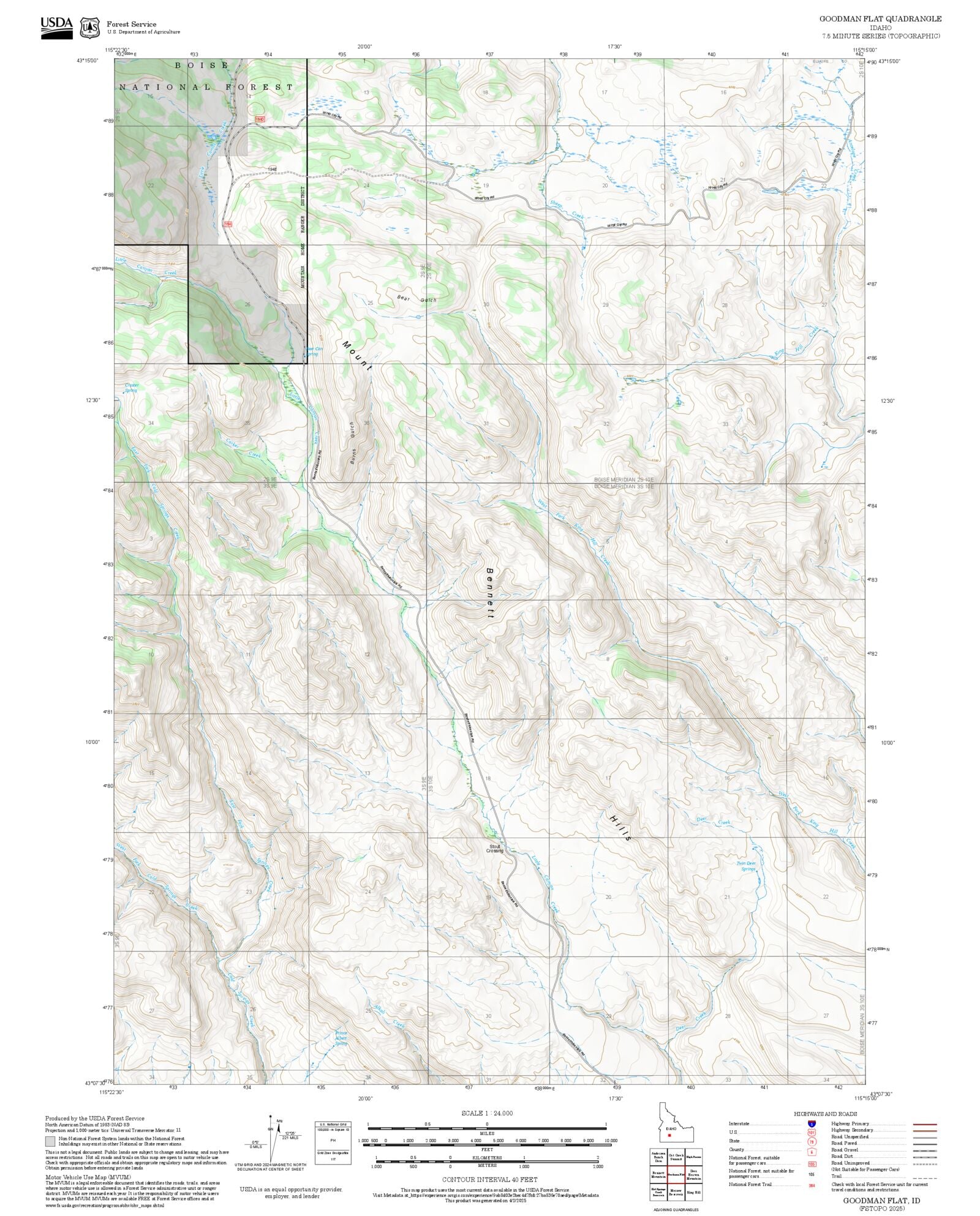 2025 Forest Service Topo Map of Goodman Flat Idaho – MyTopo Map Store