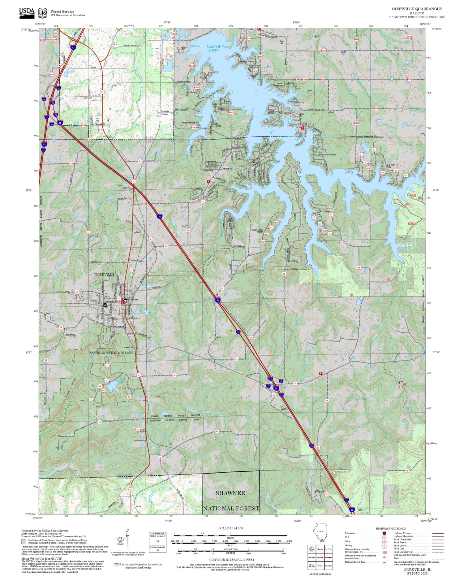 2025 Forest Service Topo Map of Goreville Illinois