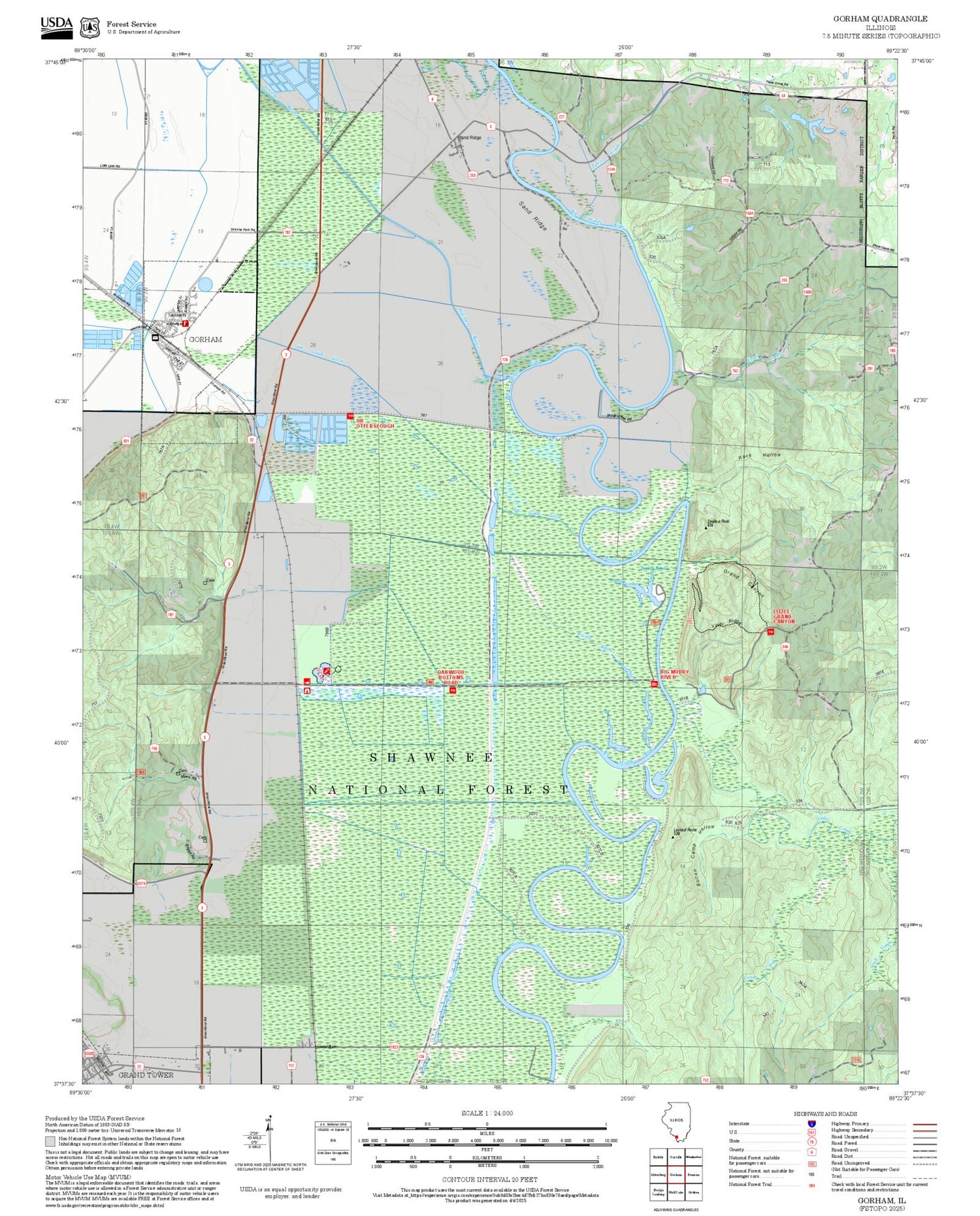 2025 Forest Service Topo Map of Gorham Illinois