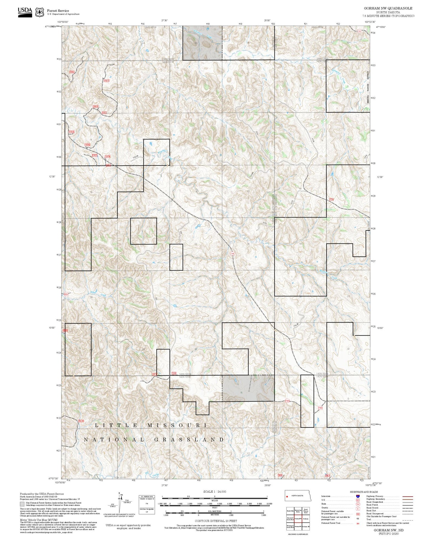 2025 Forest Service Topo Map of Gorham NW North Dakota