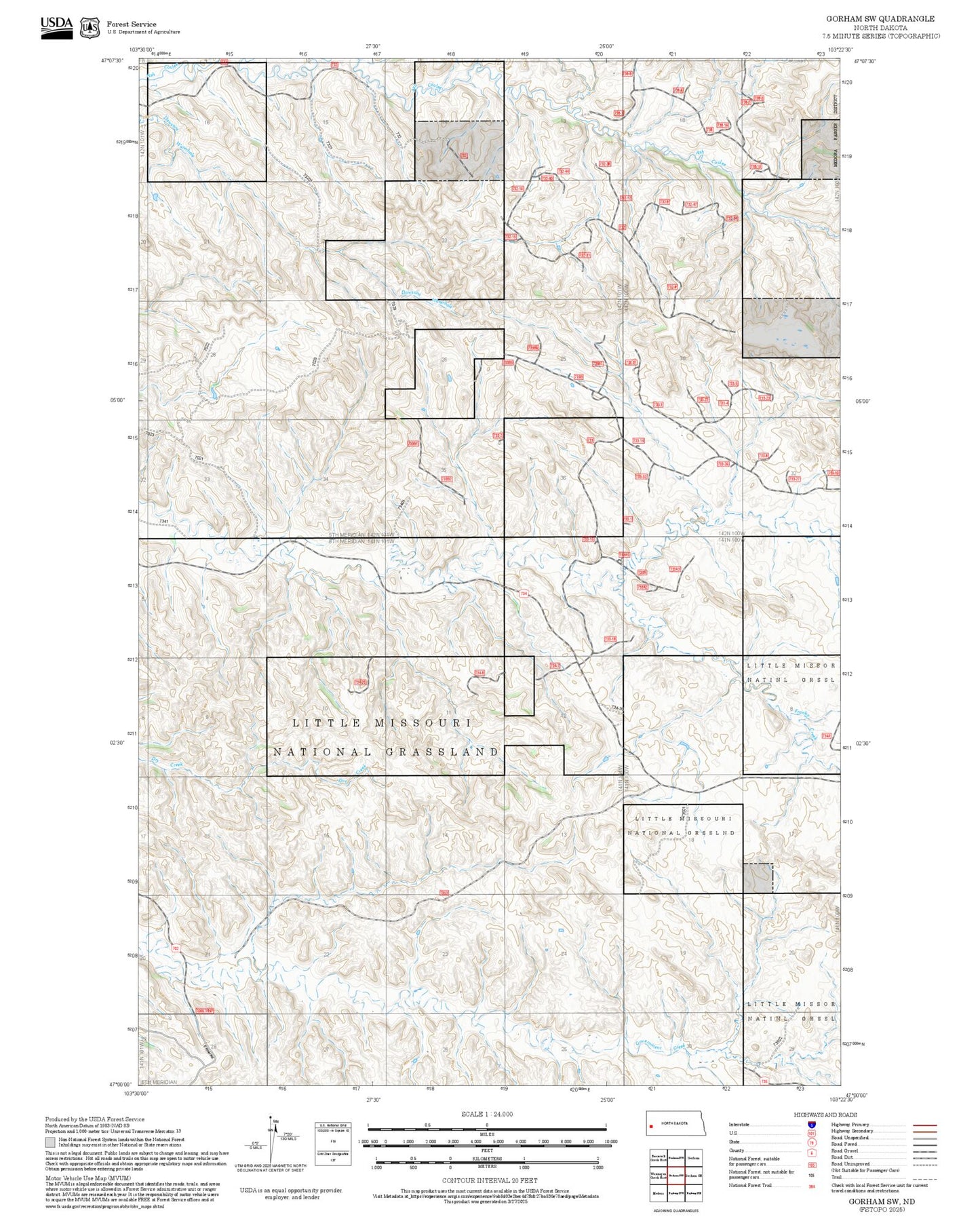 2025 Forest Service Topo Map of Gorham SW North Dakota