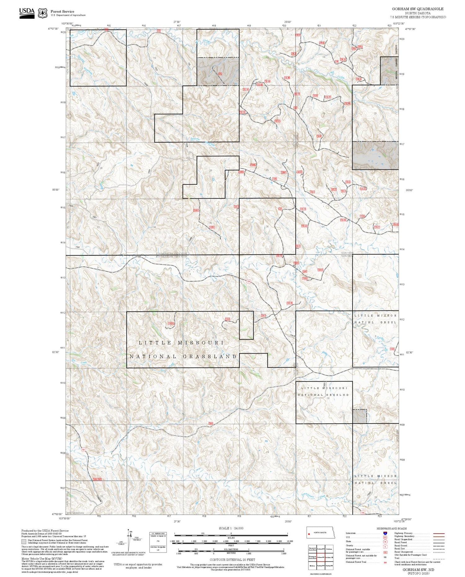 2025 Forest Service Topo Map of Gorham SW North Dakota
