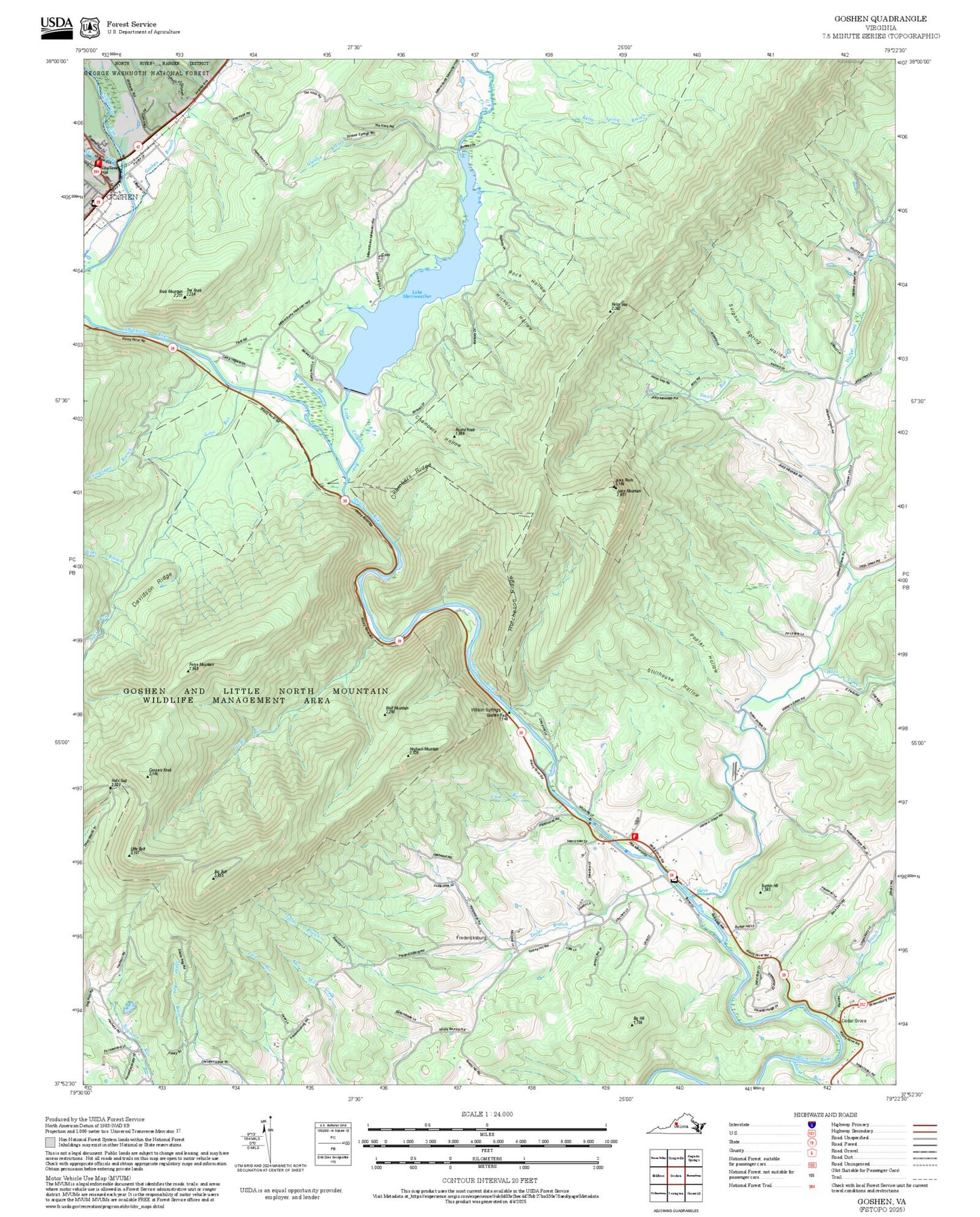 2025 Forest Service Topo Map of Goshen Virginia