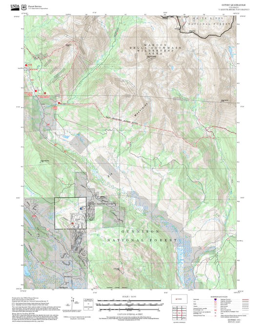 2025 Forest Service Topo Map of Gothic Colorado