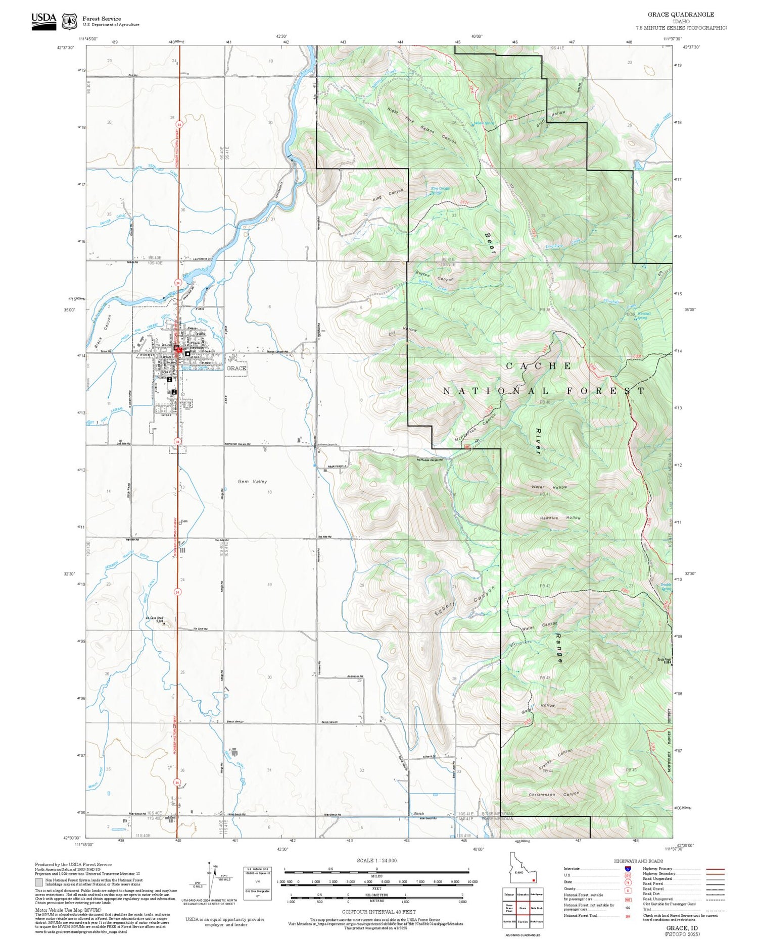 2025 Forest Service Topo Map of Grace Idaho