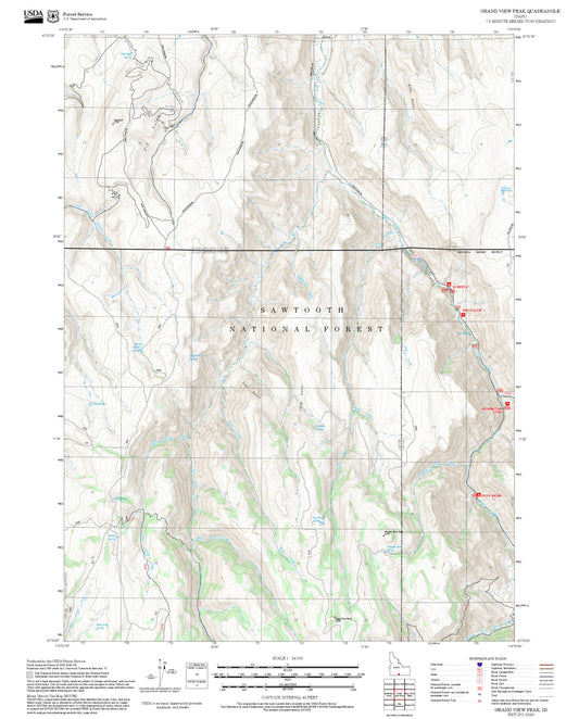 2025 Forest Service Topo Map of Grand View Peak Idaho