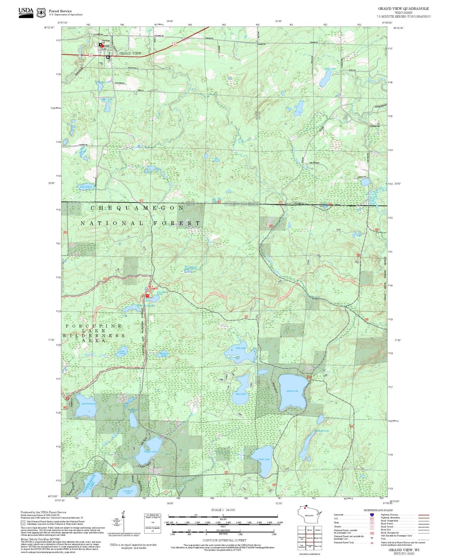 2025 Forest Service Topo Map of Grand View Wisconsin