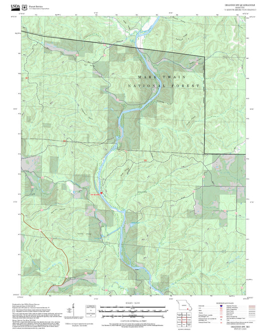 2025 Forest Service Topo Map of Grandin SW Missouri