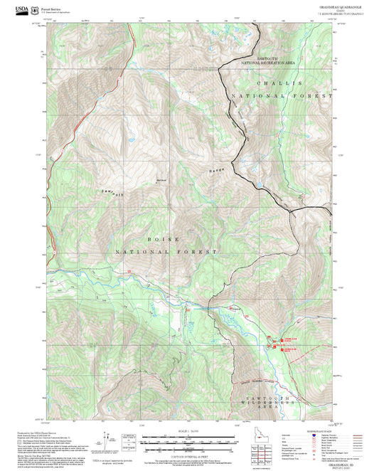 2025 Forest Service Topo Map of Grandjean Idaho